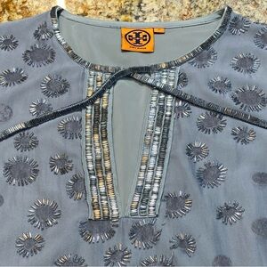 Tory Burch Angela Tunic - sequin and velvet on silk - greyish blue - size 10